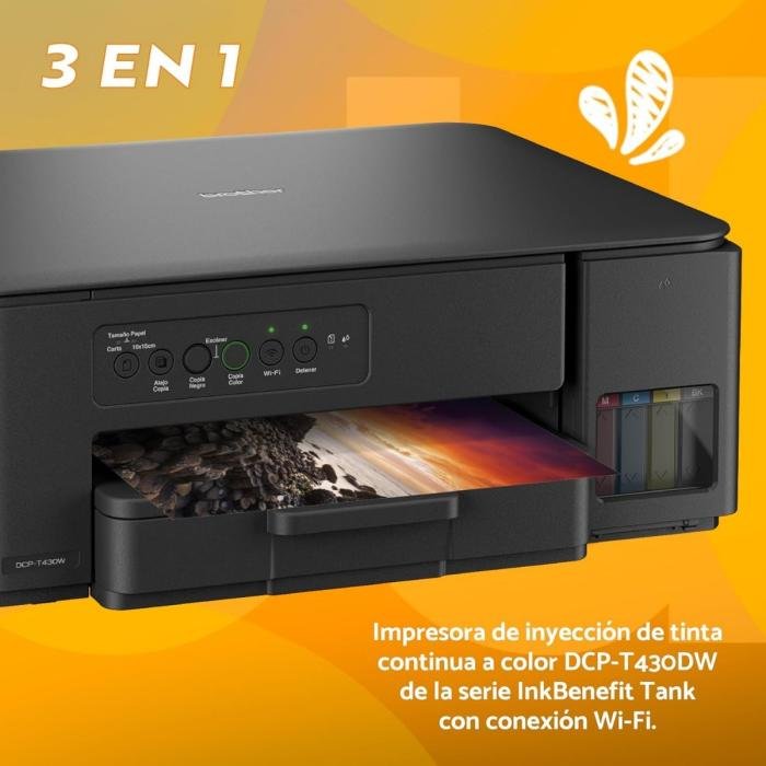 IMPRESORA BROTHER DCPT430W MULTIFUNCIONAL 3 EN 1 DE INYECCIÓN DE TINTA A COLOR WIFI / USB 2.0 / ETHE