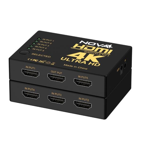 SWITCH NOVA FAA39214001C 5 PUERTOS HDMI 4K*2K@30HZ CON CONTROL REMOTO Y CABLE USB-A