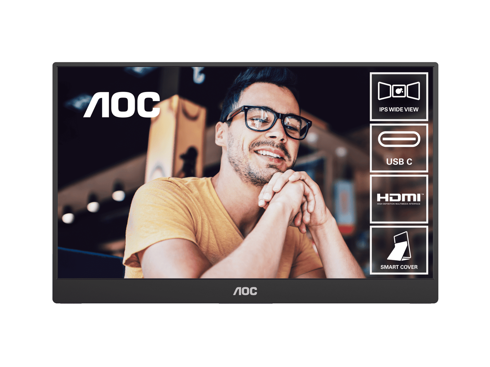 MONITOR PORTÁTIL 15.6" AOC 16T20 PLANO 1920 X 1080 FHD 60HZ IPS USB-C SIN ADAPTADOR INCLUIDO NEGRO