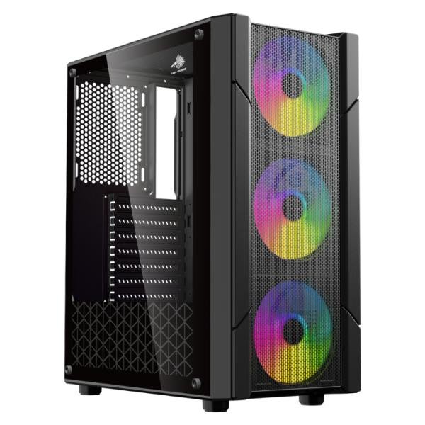 CASE EAGLE WARRIOR CG14ALRA001C TORRE MEDIA CON 3 ABANICOS PANEL DE VIDRIO LATERAL