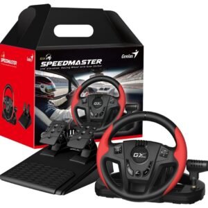 GENIUS Volante con Pedales y Palanca de Velocidades SpeedMaster, Vibracion, USB, Negro