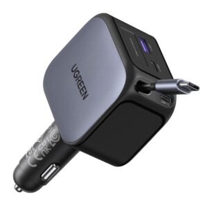 CARGADOR DE CARRO UGREEN EC604 RETRÁCTIL 2X USB-C + USB-A 55910B