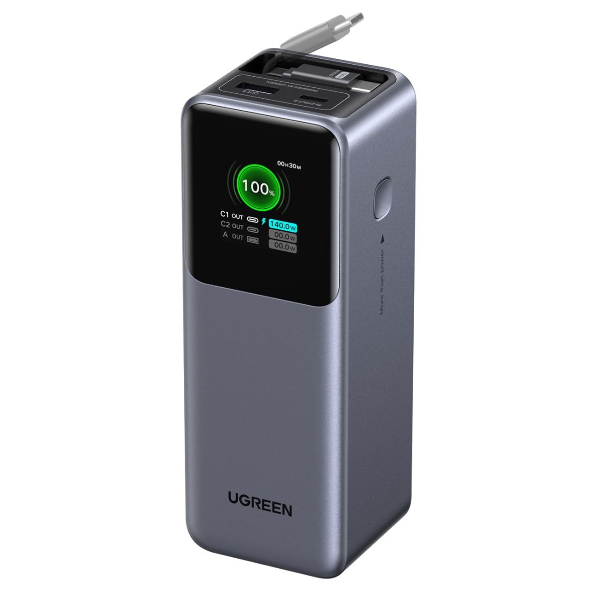 POWER BANK UGREEN PB726 20000MAH USC-C / USB-A CABLE RETRÃ•CTIL INTEGRADO CARGA RAPIDA 165W 55987B