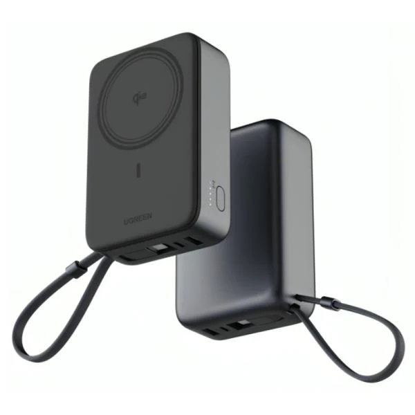 POWER BANK UGREEN PB567 20000MAH USB-C INALÁMBRICO MAGNÉTICO QI2 CARGA RÁPIDA 55450B NEGRO