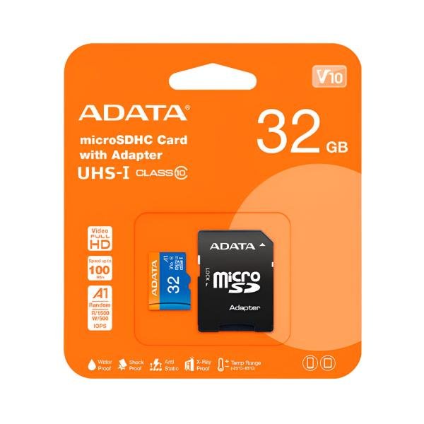 MEMORIA MICRO SDHC 32GB ADATA AUSDH32GUICL10A1-RA1 CLASE 10 100 MB/S 25 MB/S PARA TELÉFONOS INTELIGE