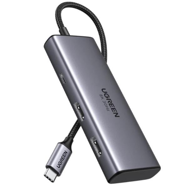 HUB UGREEN CM498 6 EN 1 USB-C  2 PUERTOS HDMI 2 PUERTOS USB-A Y 2 PUERTOS USB-C 4K@60HZ 15852